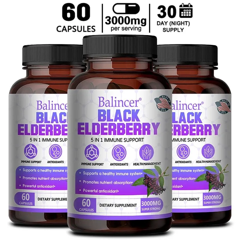 Black Elderberry แคปซูล Milk Thistle วิตามิน C สังกะสีสารต้านอนุมูลอิสระภูมิคุ้มกันผิว Respiratory & Digestive Health — image 10
