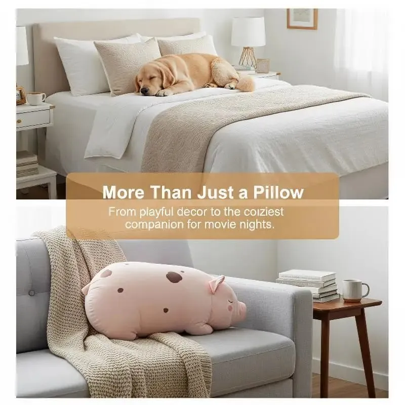 Almofada de pelúcia 3D em forma de porco Almofada decorativa de tecido super macio e confortável para sofá-cama da sala de estar — image 6