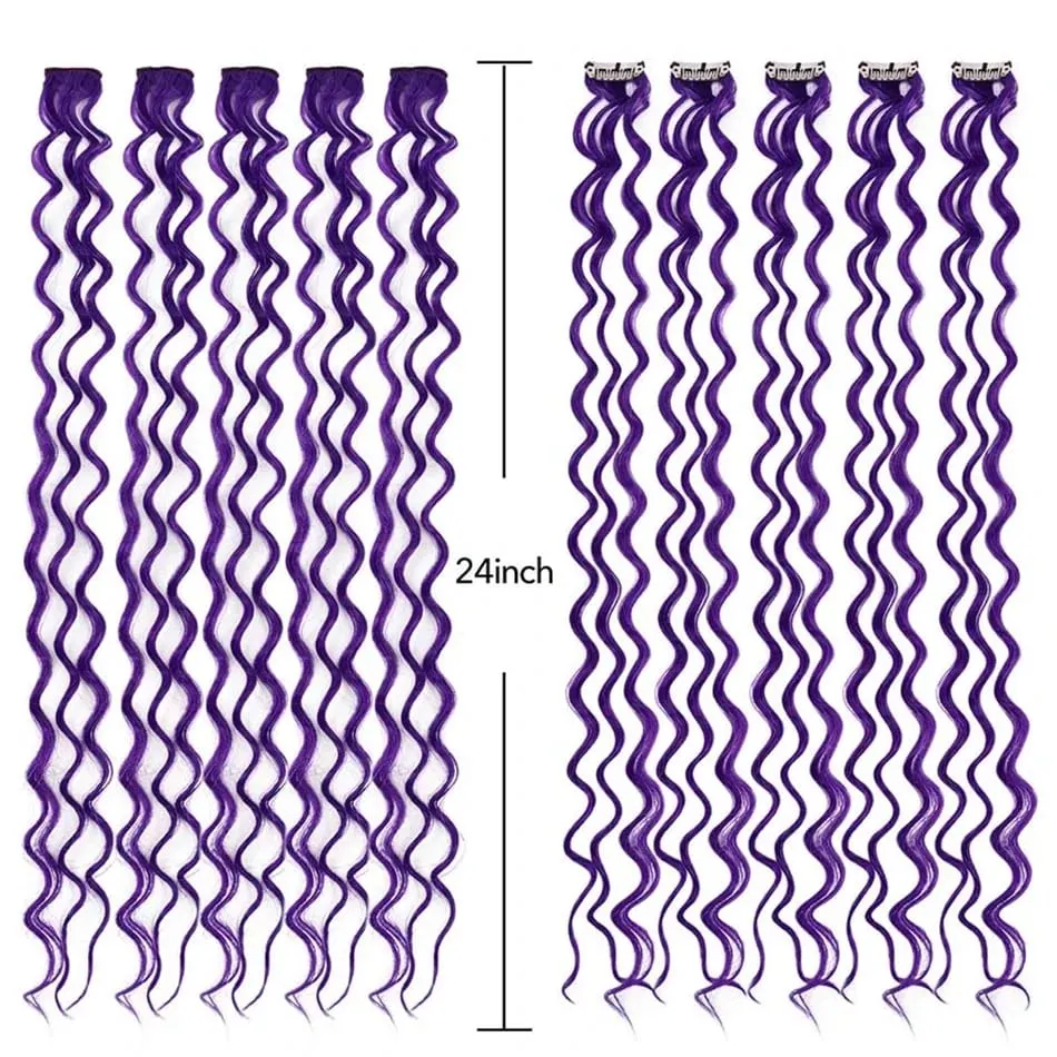 24Inch Deep Wave Hairpiece Synthetic Hair Extensions 10 Pcs/Set Clip In Hair Extension Multiple Pure Color Clip In One Piece — image 4