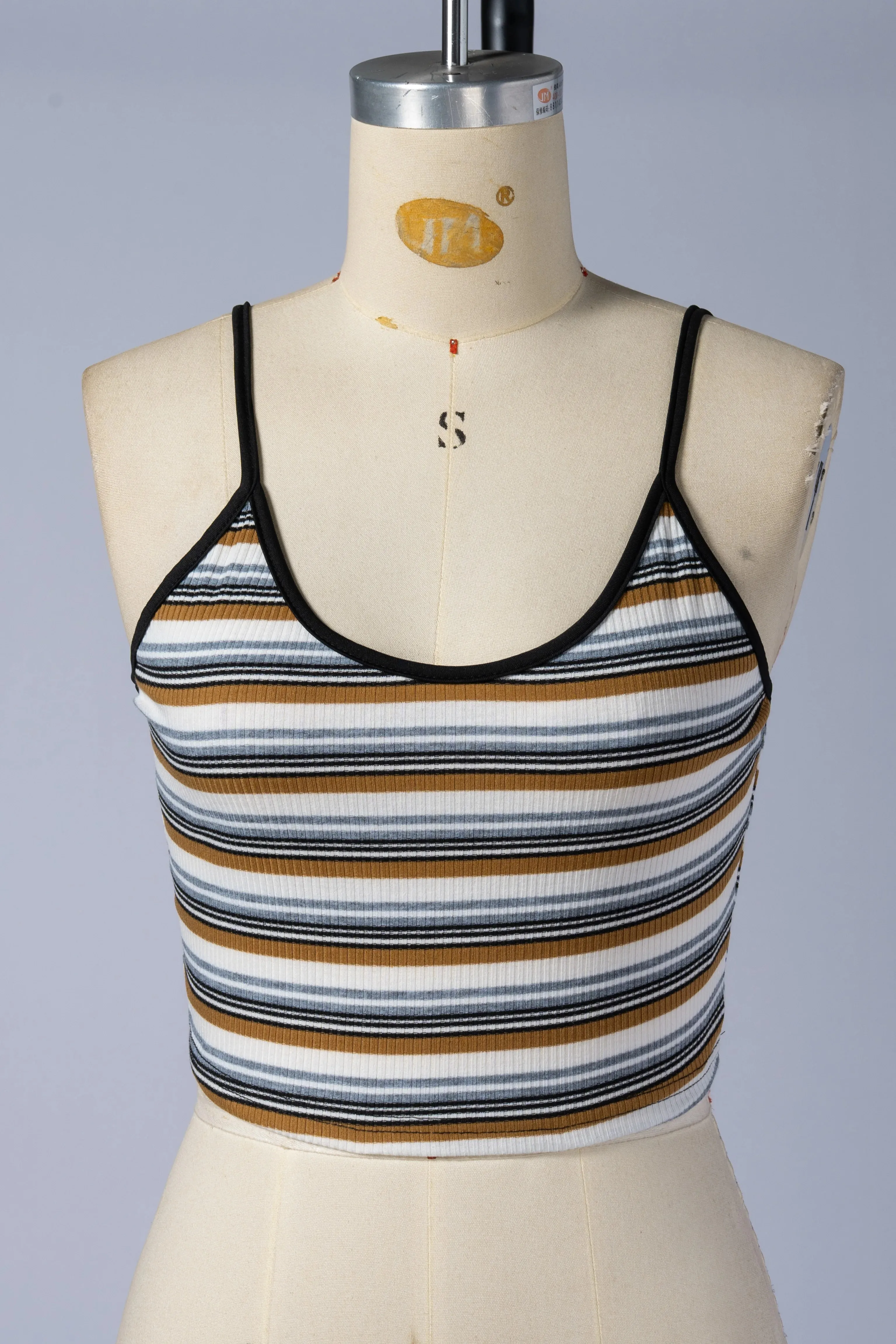 Casual Striped Ribbed Sleeveless Crop Cami Top Spaghetti Strap Slim Fit Blouse For Daily Vacation Summer Casual Outfits — image 9