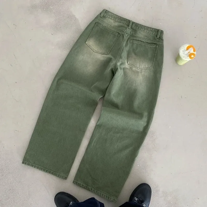 Y2K 레트로 말차 데님 청바지 씻어 당구 수 놓은 데님 바지 런던 패션 뉴욕 스타일 streetwear 남여 헐렁한 청바지 — image 6