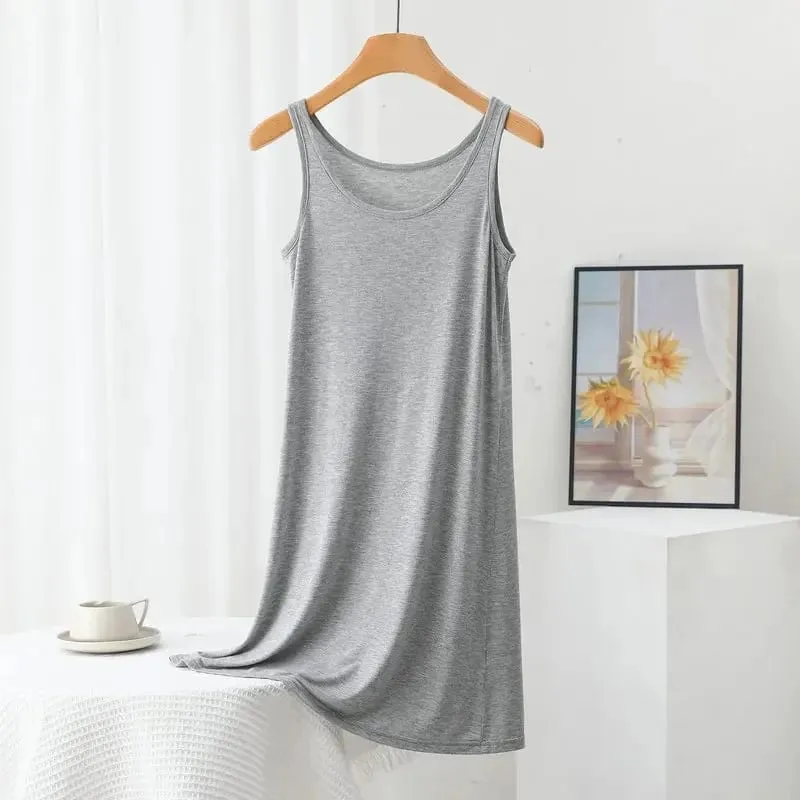 Plus Size Modal Long Dress Women's Spring Summer Loose A- Line Bottoming Skirt Home Sleepwear Sleeveless Pure Color Gown — image 18