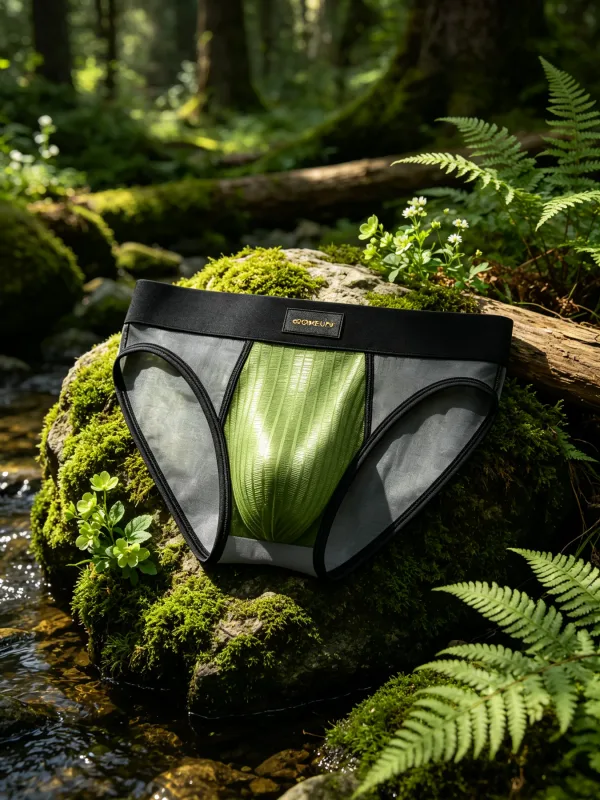 Slips Patchwork en maille transparente pour hommes, pochette brillante à rayures verticales, taille basse, large ceinture élastique, sous-vêtements respirants pour hommes DP923 — image 14