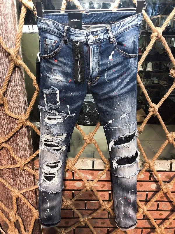 new D2 Men Jeans Badge Printed Coolguy Boy Long Pants Straight Pockets Hole SLIM BLUE embedded jeans pant 9811 — image 9