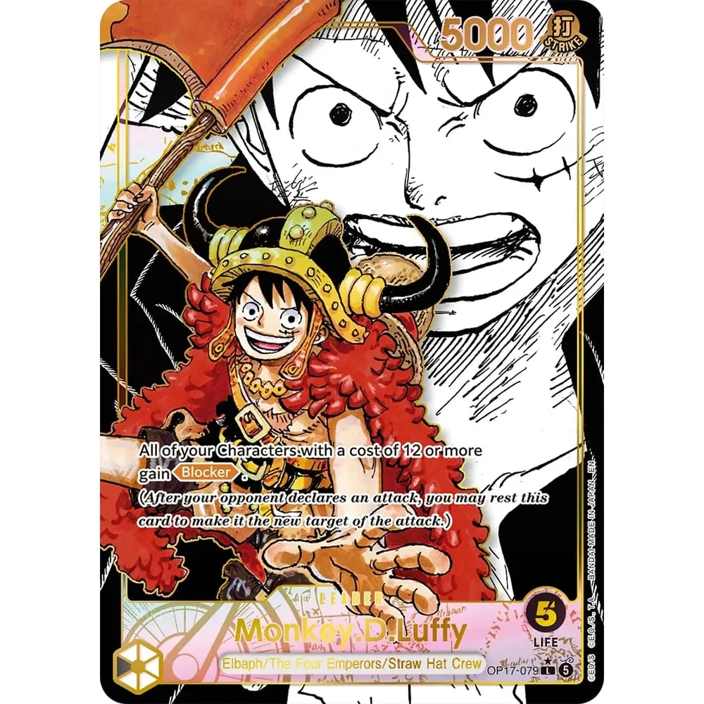 Kartu Koleksi Monkey D. Luffy OP17-079 EN Kartu Foil Bertekstur Timbul Holografik Langka Kreativitas Bersinar