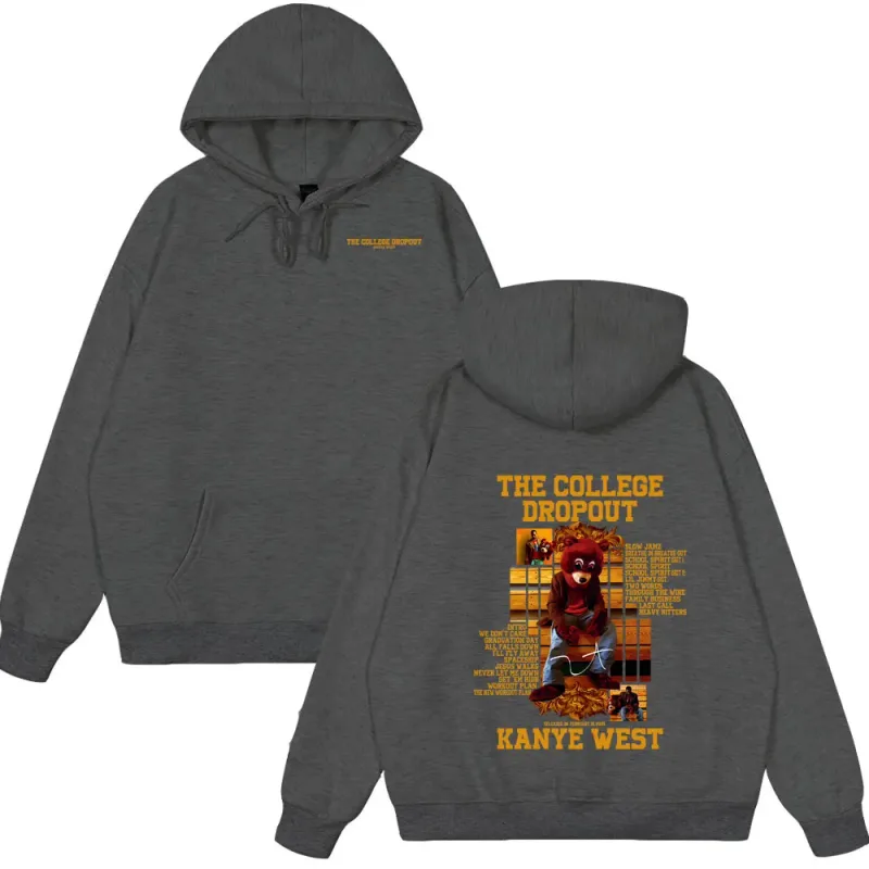 Rapper Kanye West The College Dropout Bear Graphic Hoodies Summer New Style Clothing Hip Hop Oversized Streetwears Spring Wears — image 8