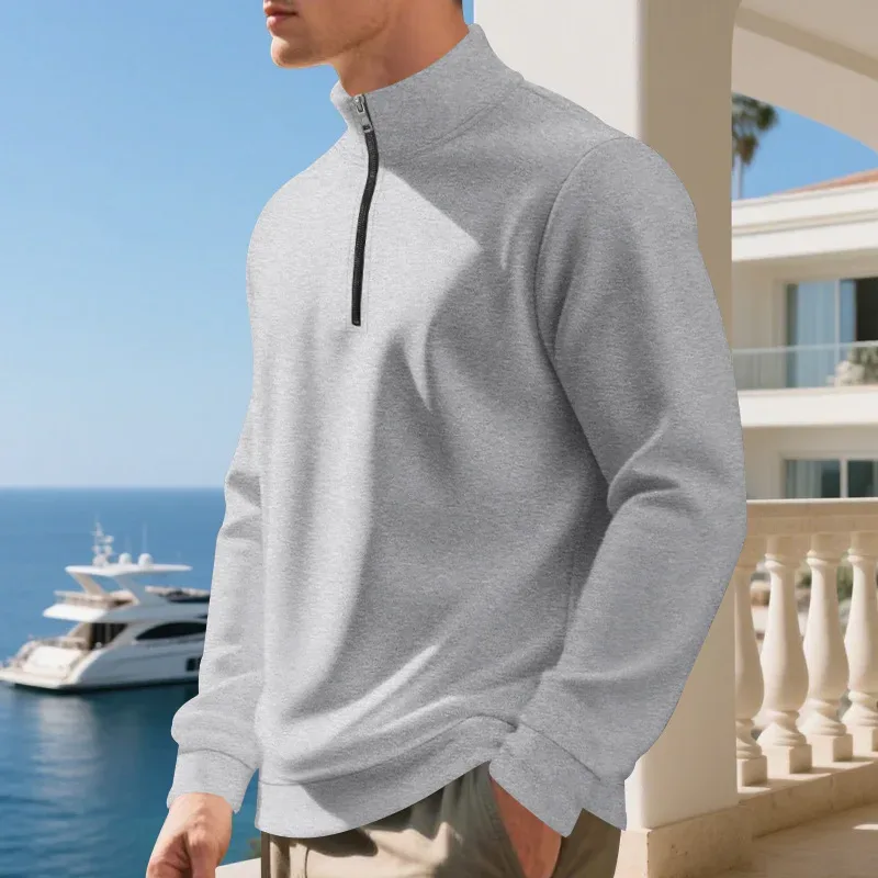 2026 New Fleece Lined Half Zip Sweatshirt for Men, Autumn Winter Solid Color Plus Size Casual Pullover Hoodie Daily Leisure Wear — image 27