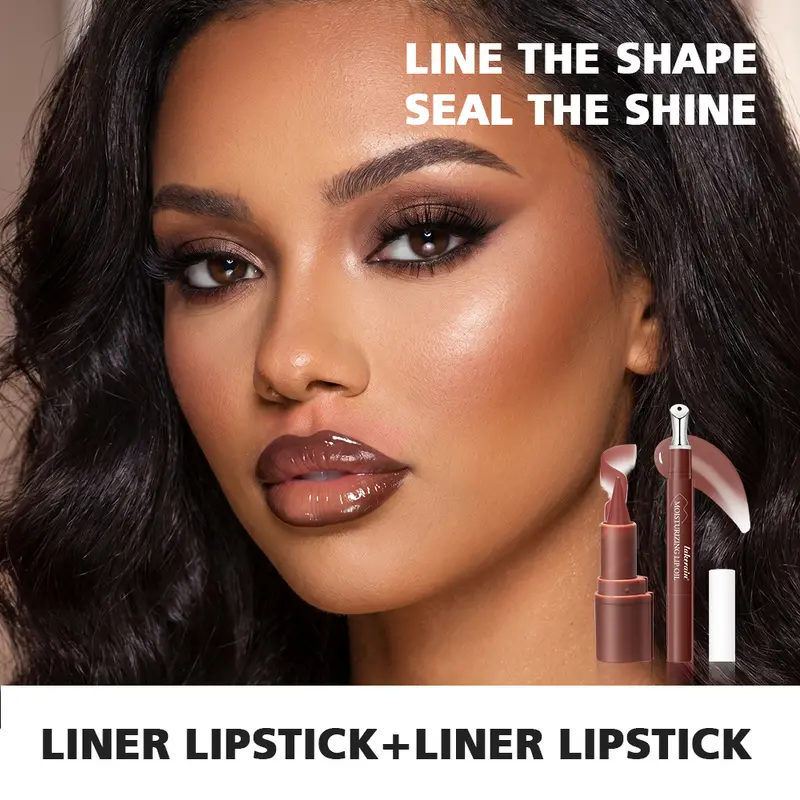 2Pcs Lip Liner & Lip Gloss Set Matte Black Brown Velvet Lipstick Waterproof Non-sticky Contour Lipliner Crayon Lip Makeup Tint — image 2