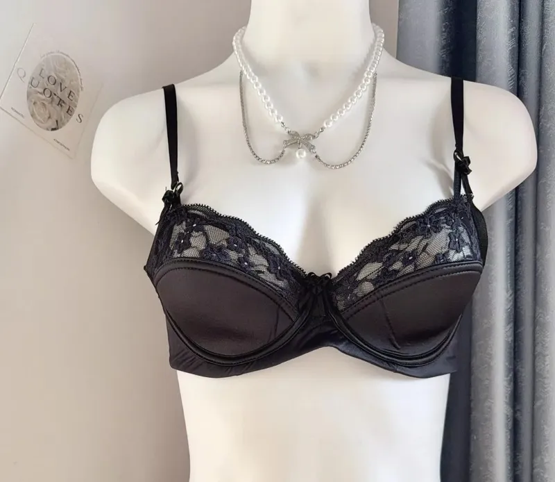 Set Bra Minimizer Renda Merah Populer Wanita Setengah Cangkir Ultra Tipis Payudara Besar Dukungan Lembut Pesta Pengantin Bulan Madu Malam Setelan 32-38 — image 13