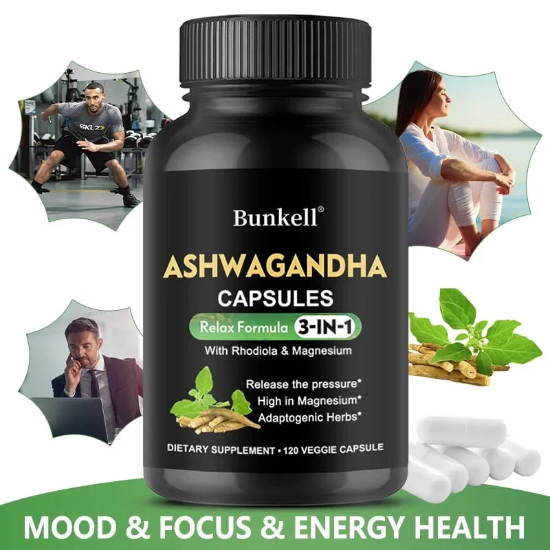 Pure Ashwagandha Root Extract Capsules With Magnesium for Natural Mood Stress Focus Brain Energy Sleep Health Support — image 1