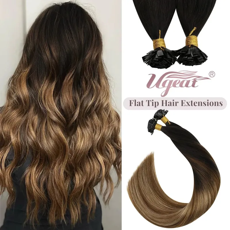 Ugeat FLAT TIP ต่อผมมนุษย์ผม Pre-Bonded Hair Extensions 14-24 "Keratin FLAT Human Hair balayage สีผม 1g/1 S — image 1