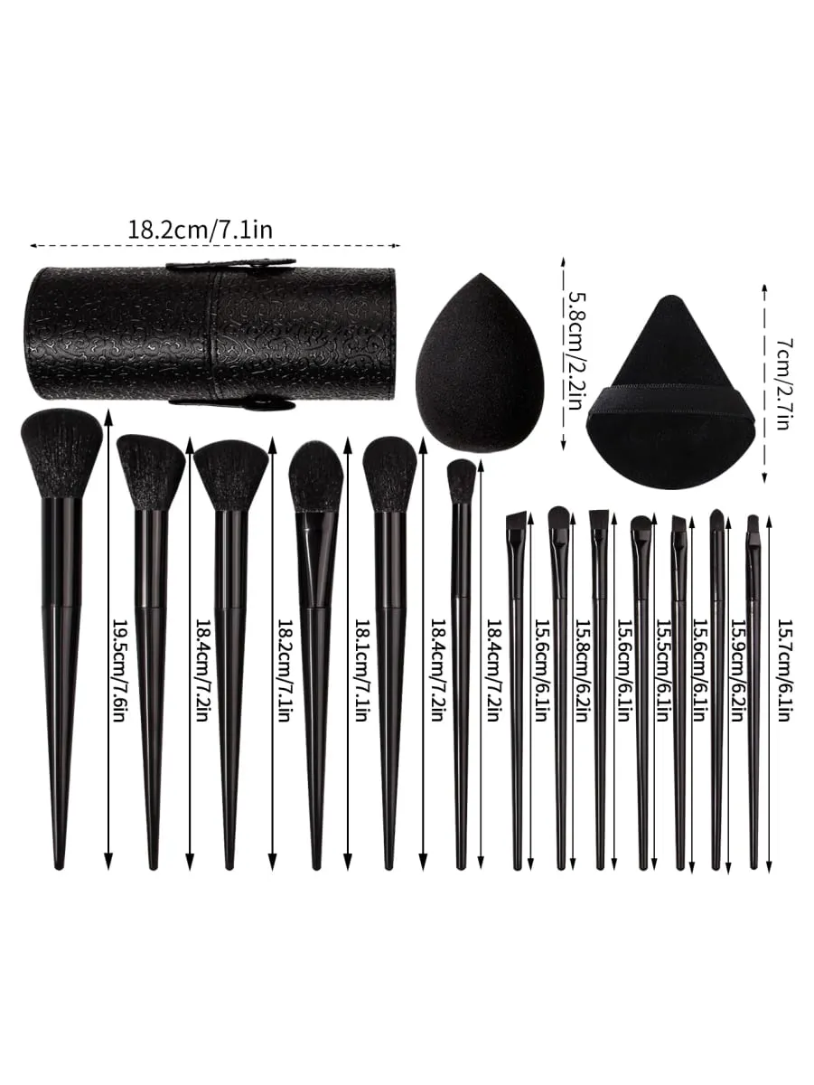 Black 20-Piece Makeup Tool Set: 13 Makeup Brushes +3 Pieces of Beauty Eggs +3 Pieces of Powder Puff +1 Piece of Storage Bucket — image 6