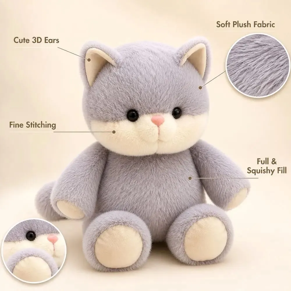 Rekaan Baru Bantal Plush Haiwan Boneka Kucing Lembut Sokongan Emosi Mainan Mewah Comel 17.7 inci Corak Kucing Boneka Binatang Mewah — image 3
