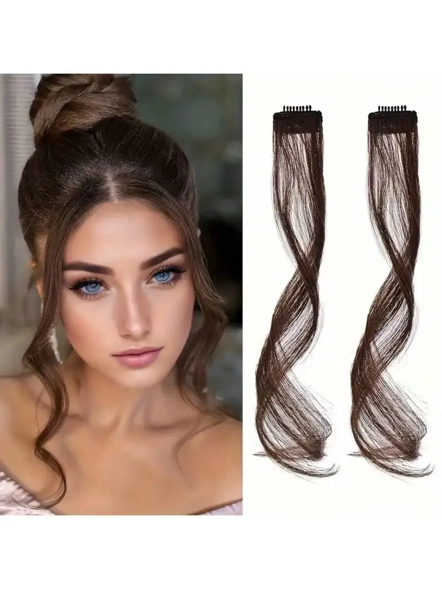 ยาวด้านข้าง Bangs 2 PCS สังเคราะห์ชุดหยักลอนคลิปในผ้าม่าน Bangs ด้านหน้า Bangs Face-Framing ไฮไลท์สำหรับสตรี — image 7