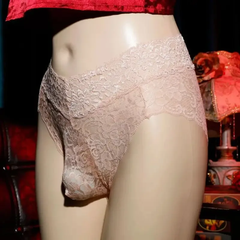 Sissy Pouch Underwear Men Ultra-Thin Lace Panties Hollow Mesh Briefs Crossdressing Feminization Underpants Gays Lingerie — image 4