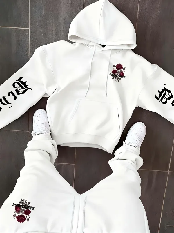 2026 herbst/Winter Neue Stil Einfache Casual Stilvolle Weiche Bequeme 3D Rose Blume Muster Gedruckt männer Mit Kapuze Sweatshirt — image 2