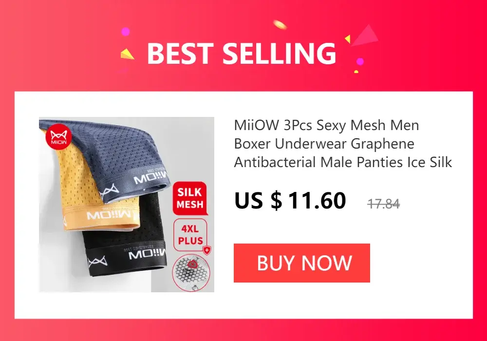 MiiOW 4Pcs Man Underwear Boxers Men's Panties Breathable Polyester Innerwear Sexy Men Underpants Boxershorts Antibacterial — image 2