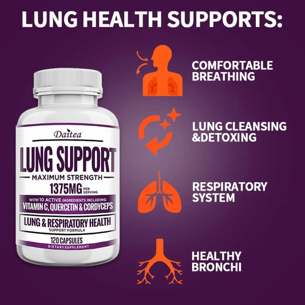 Lung Support Supplement for Lung Cleanse & Detox with Quercetin Bromelain Vitamin C & Cordyceps for Lung Respiratory Support — image 4