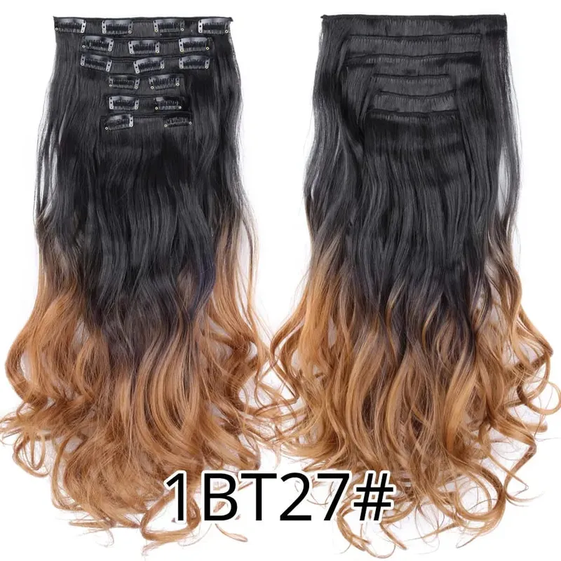 คลิปสีดำในส่วนขยายตรง 22 "ยาวสังเคราะห์หนาคลิปบนผมสำหรับผู้หญิง 6 ชิ้น/เซ็ต CURLY Full HEAD งานแต่งงานทุกวัน — image 35