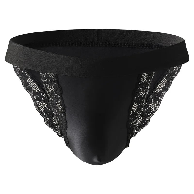 Mutandine da uomo comode in raso, slip in pizzo, bikini sexy a forcella alta, biancheria intima, custodia a vita bassa traspirante