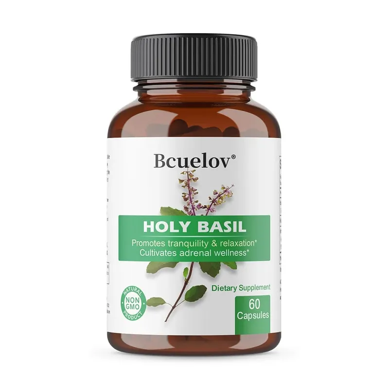 Holy Basil Tulsi Extract Capsules สนับสนุนต่อมหมวกไตภูมิคุ้มกันระบบทางเดินหายใจ & Daily Calm Wellness ความเครียดและความวิตกกังวลบรรเทา