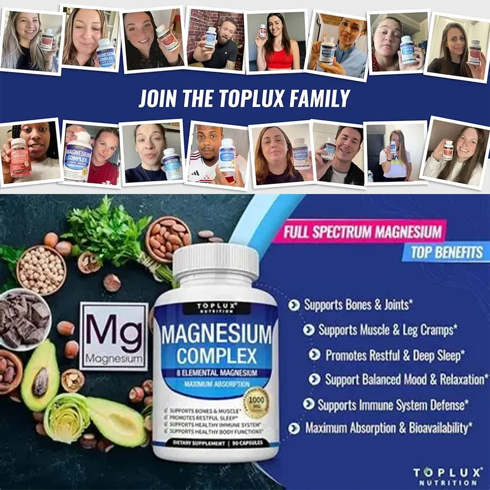 Magnesiumcomplex 1000 mg 8-elementair magnesiumsupplement met glycinaatcitraatoxide aspartaat orotaatmalaat tauraat High Abs