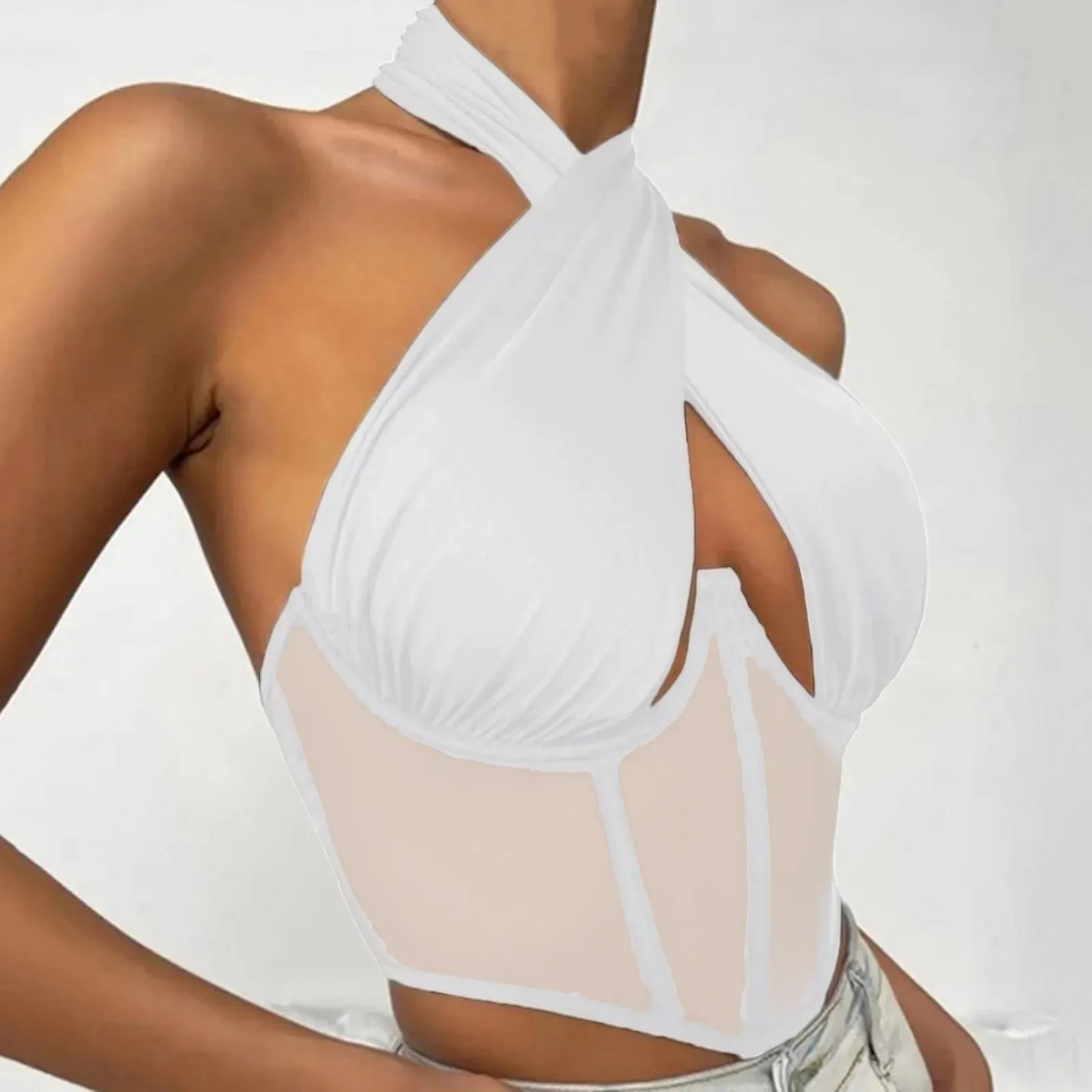Frauen Ärmellose Fishbone Korsett Weste Solide Aushöhlen Cropped Top Sommer Halter-Backless Sexy Tops Y2k Camis Ropa De Mujer — image 3