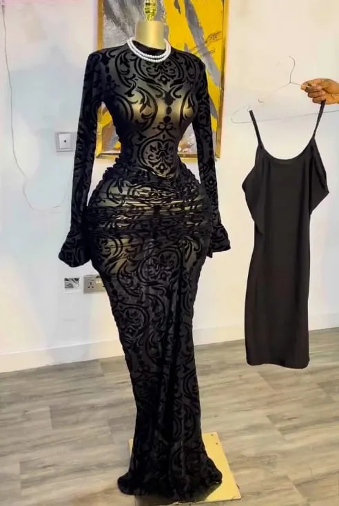 CM.YAYA Women Long Sleeve Stacked Mesh See Though with Lining Bodycon Long Dress 2025 Autumn Evening Birthday Sexy Party Dresses — image 9