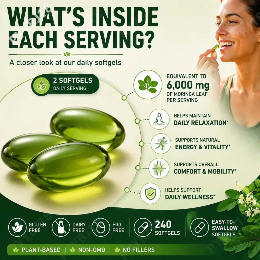Moringa Leaf Softgels 6000 mg equivalent per portie voor dagelijkse ontspanning Natuurlijke energie Vitaliteit en comfortondersteuning 240 softgels — image 7