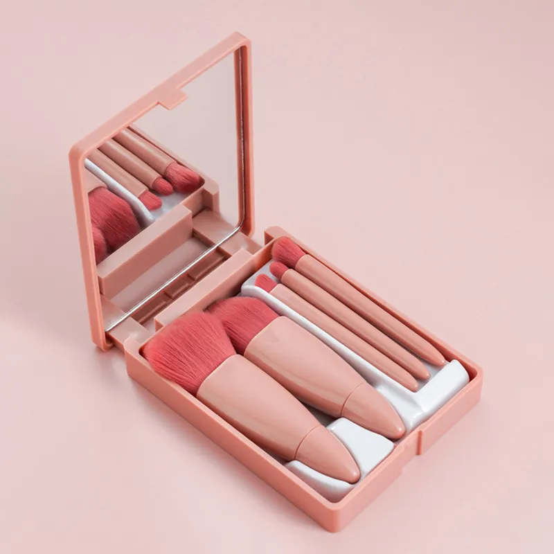 Sada 5 ks cestovních štětců na make-up Mini štětce na make-up Malé kompletní sada kosmetických štětců s pouzdrem a zrcadlem Perfe