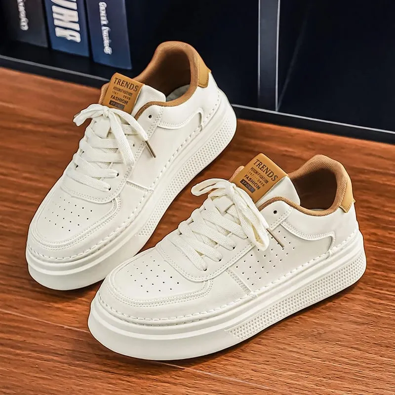 Männer Casual Sneakers Atmungsaktive Trendy Paarung Weiß Bequeme Rutschfeste Tägliches Gehen Dicke Sohlen Höhe Zunehmende Sportschuhe — image 2