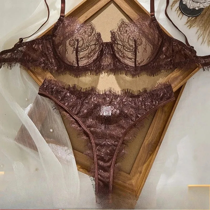 Set reggiseno e mutandine in pizzo sottile stile basic da donna Biancheria intima con occhielli a strato singolo senza cuciture Abbigliamento intimo confortevole
