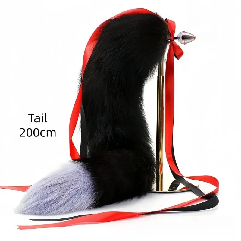 200 cm měkký anální kolík z pravé kožešiny Fox ocas s děleným designem kovový anální kolík pro ženy Cosplay Kostýmy Flirt Smyslové sexuální hračky — image 21