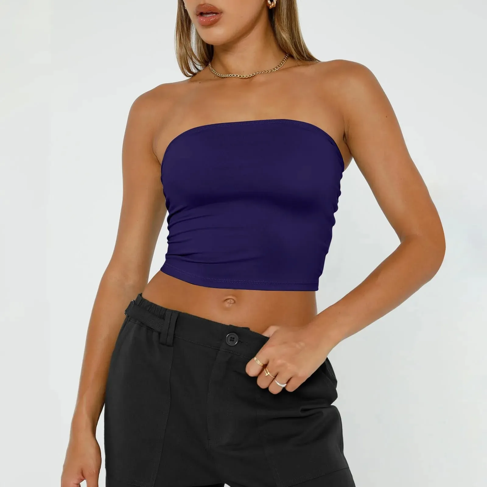 Trägerloses Crop-Top für Damen, Basic, rückenfrei, ärmellos, Bandeau, niedlich, sexy Tops, Trend, Street-Fashion, klassisch, einfarbig, Röhren-Tops — image 10