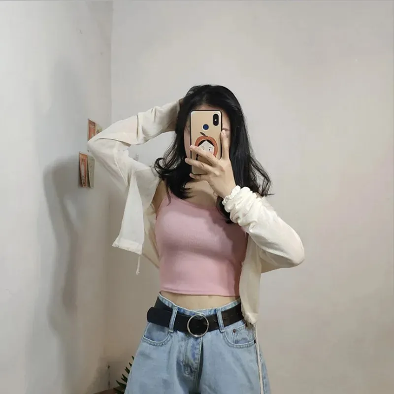 Kamisol Kecil Warna Solid Baru Musim Panas untuk Anak Perempuan dan Pelajar dengan Tampilan Melangsingkan dan Rompi Benang Serbaguna. Kemeja Dasar Pendek — image 4