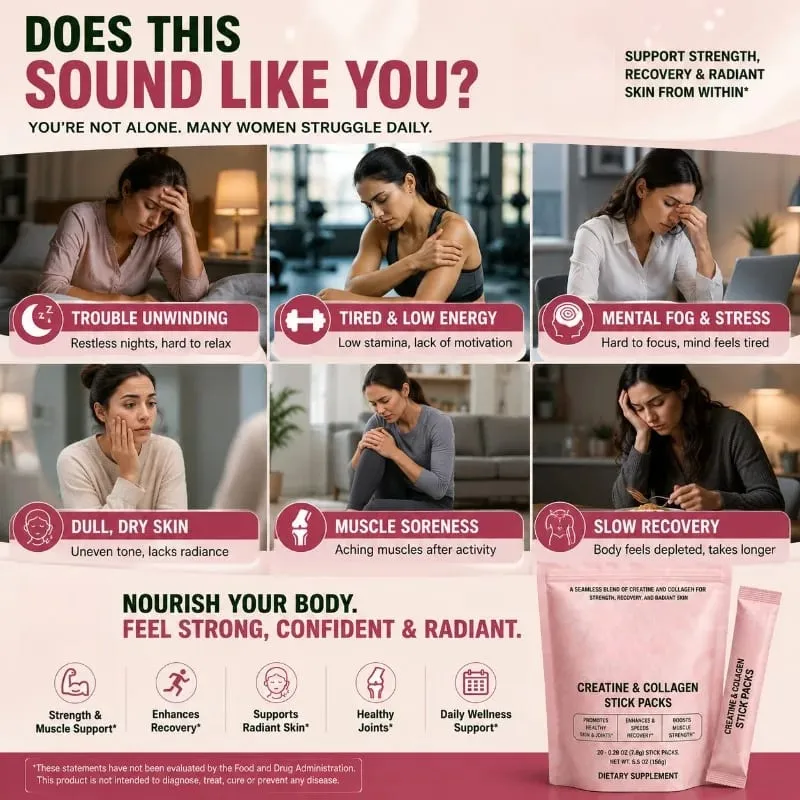 Creatine & Collagen Powder Stick Packs Supports Strength Recovery & Skin Health – Daily Nutrition Supplement 20Servings Per Bag — image 6