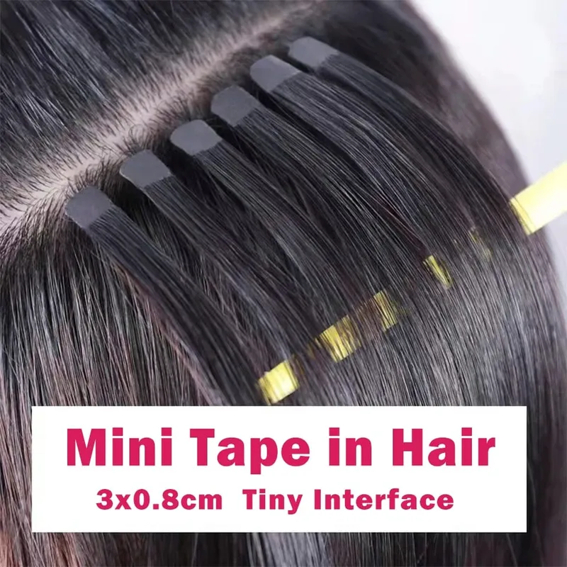 Pita Mini dalam Sambungan Rambut Manusia Sebelah Dua Pita Lancar Tidak Kelihatan dalam Rambut 10pcs/set Asli Lurus Hitam Coklat Berambut perang — image 2