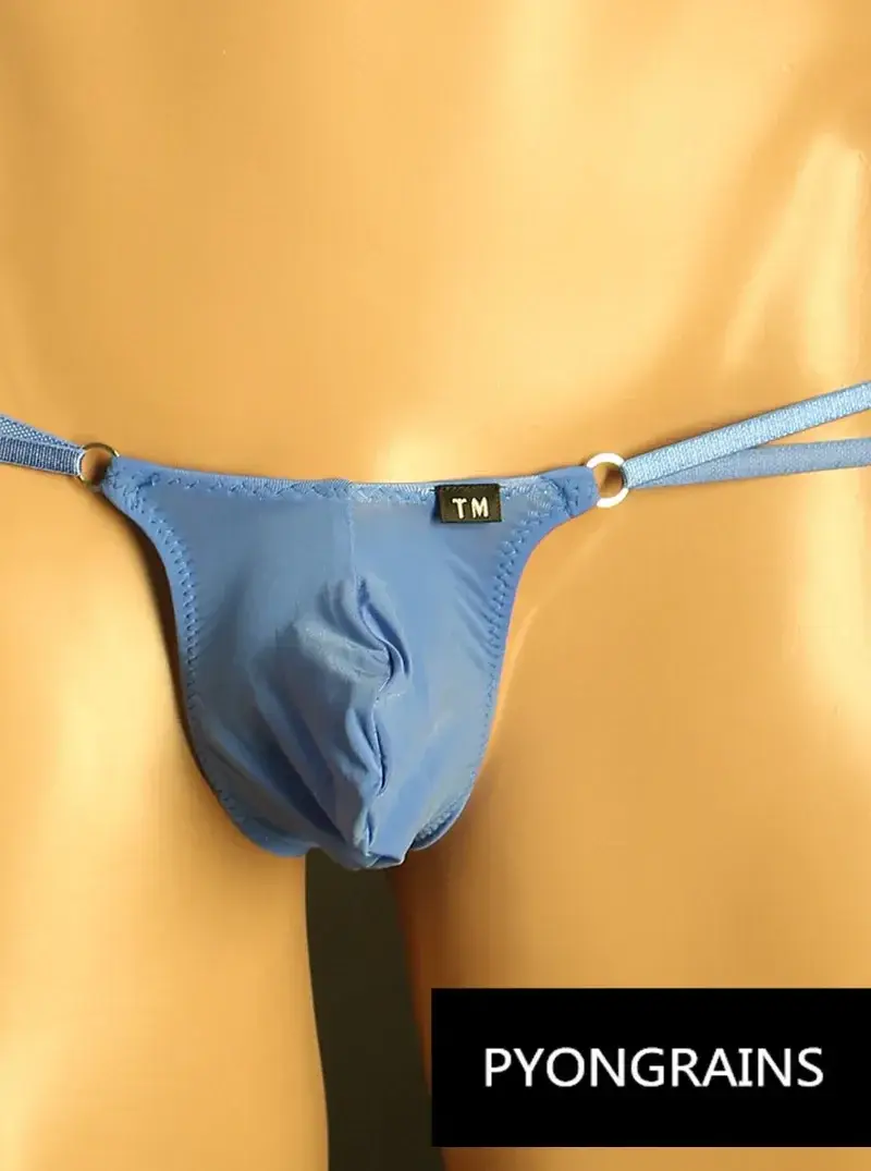 Mænd Justerbar Metal O-ring Dobbelt tynd rem Bikinitrusser Lavhøjde Silkeagtig Is Silke 3D U konveks pose Sexet mænds undertøj — image 5