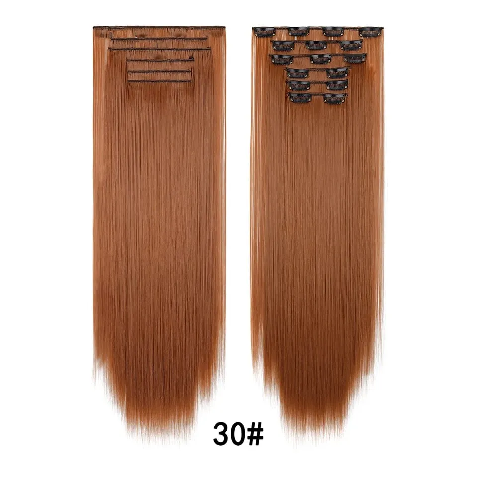 24Inch Clip in Hair Extensions Invisible Synthetic Extension 6PCS Long Straight Heat Resistant Clips on Hairpieces for Women — image 28