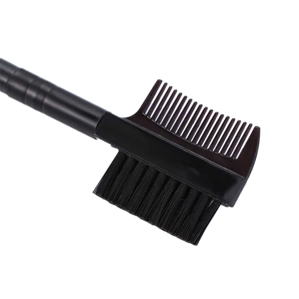 สีดำคุณภาพสูง Double Ended Dual HEAD เครื่องมือแต่งหน้าไม้ Handle แปรงแต่งหน้าหวีคิ้วแปรงขนตาแปรงคิ้วหวี — image 4