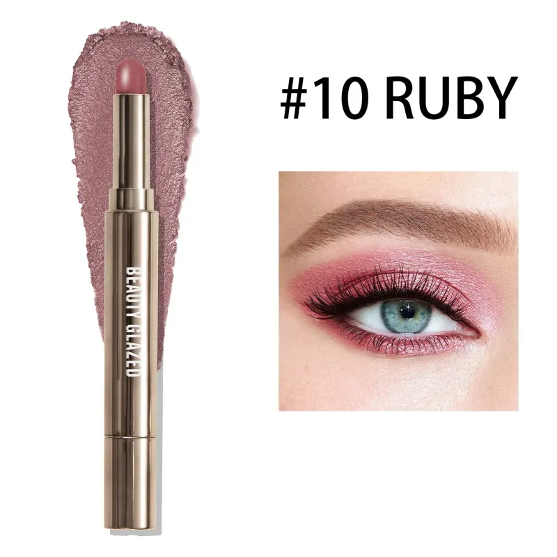 10 สี Double Ended Eye Shadow Stick พร้อมแปรงฟองน้ำ Pearlescent อายแชโดว์ยาวนานปากกา Contouring แบบพกพาแต่งหน้าเครื่องสำอาง — image 9