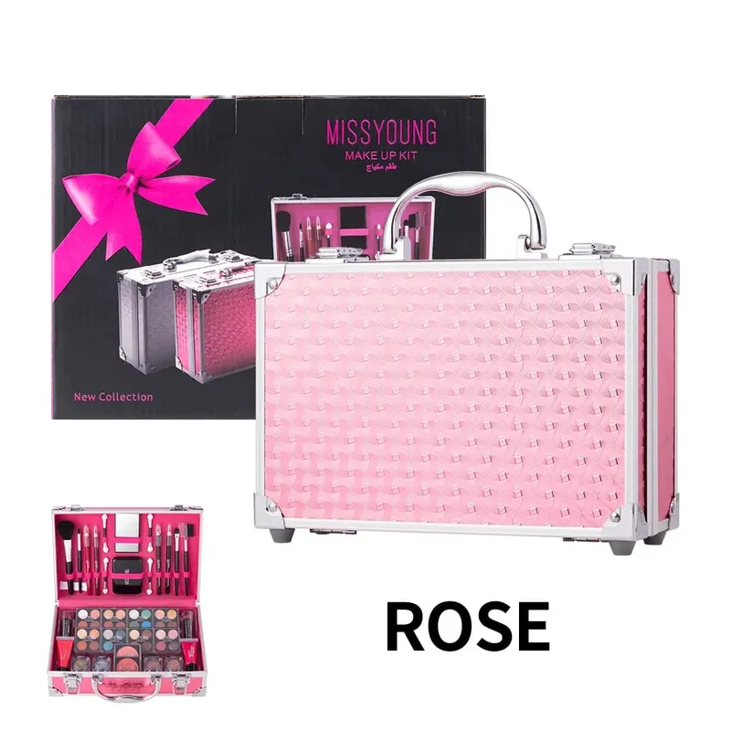 56 Buah Kit Pemula Rias Wajah Profesional dengan Kotak Rias Set Kado Kecantikan Liburan Kit Lengkap Kosmetik Pemula untuk Wanita