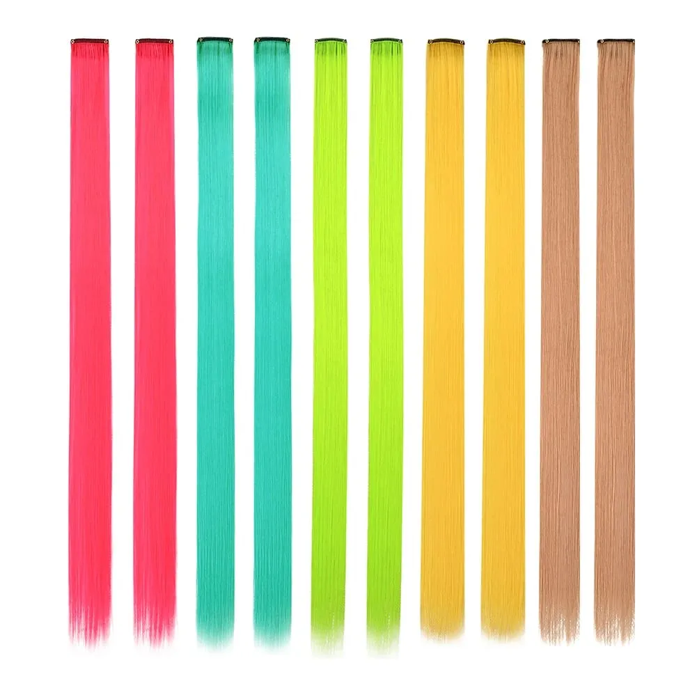 10 PCS Colored Clip in Hair Extensions 22 Inch Rainbow Straight Synthetic Hairpieces For women Cosplay Party Christmas New Year — image 21