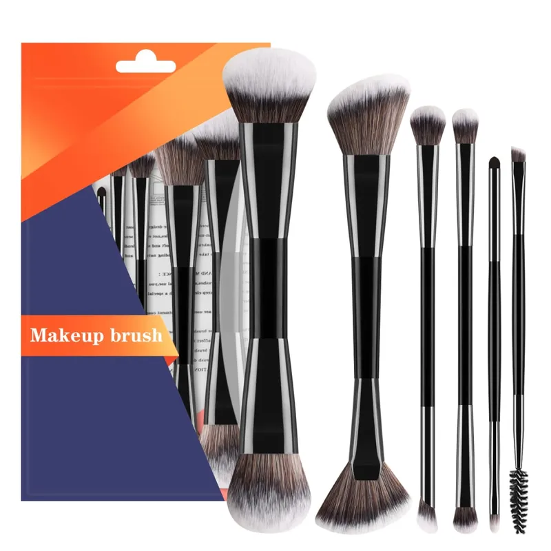 6 Buah Set Kuas Rias Kepala Ganda Kuas Alis Eyeshadow Kontur Perona Pipi Bubuk Alat Kosmetik Wajah Penuh