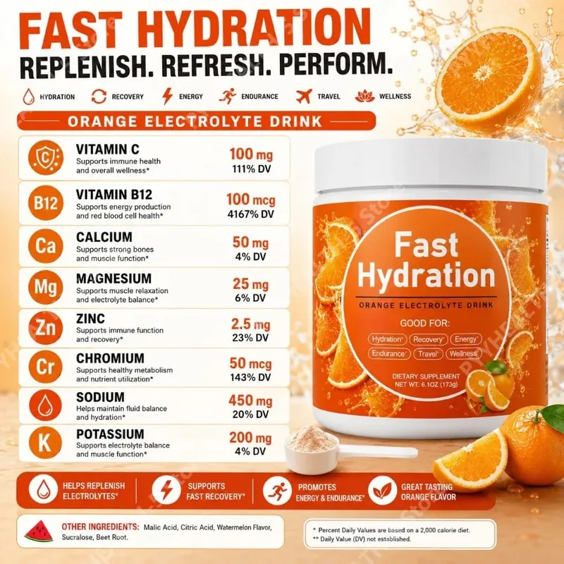 Boisson électrolytique en poudre à la pastèque avec sodium, potassium, magnésium, calcium, vitamine C B12, 30 portions, soutien quotidien à l'hydratation — image 5