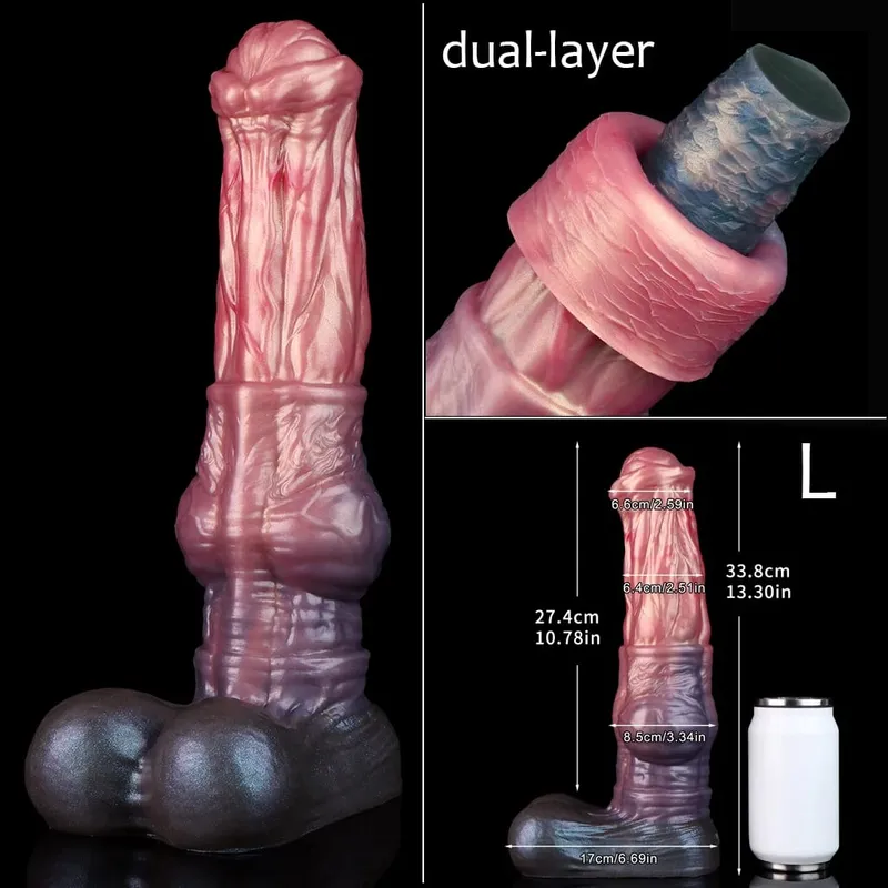 Dobbeltlags silikone Fantasy Dog Knot Dildo Blå Butt Plug med Sucker Anal Dilator Onanere Sexlegetøj til Voksen 18+