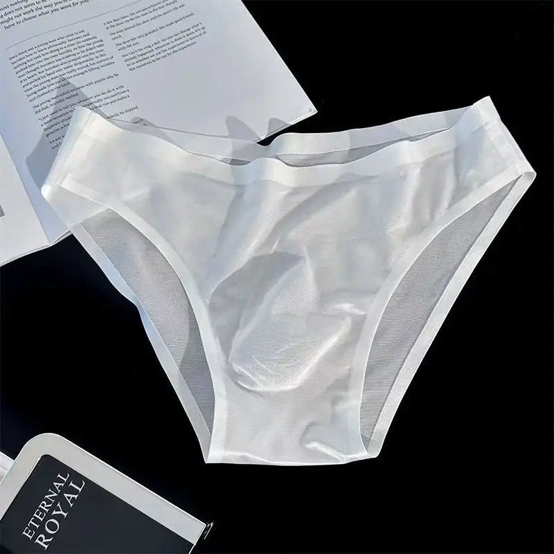 Men Ice Silk Briefs Ultra-thin Seamless Sexy Panties Quick Drying U Bulge Pouch Breathable Underwear Luxury Glossy Underpants — image 8