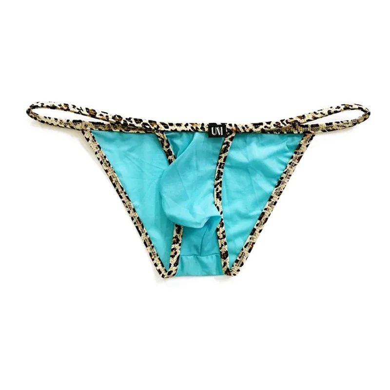 Herren-Slip aus Nylon mit niedriger Taille und Schnüren, Leopardenmuster, Micro-Bikini-Stil, Unterwäsche, dünn, ultra-rutschfest, Push-up mit Ausbuchtungsbeutel — image 6