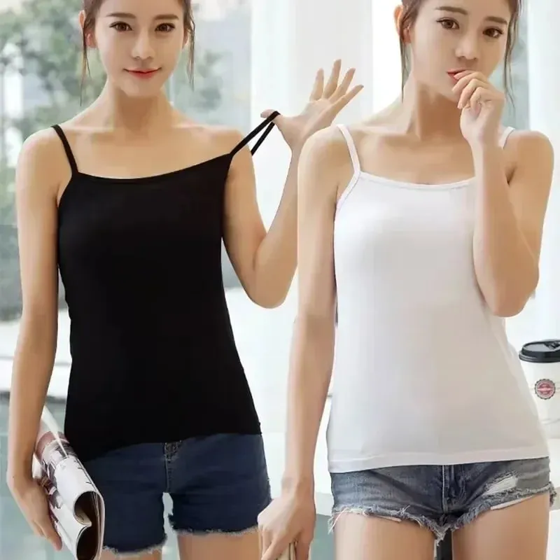 Basic Camisoles ผู้หญิง Crop Tops เสื้อแขนกุด Bralette Tops สีทึบผอมเสื้อกั๊กหญิงกระชับสัดส่วนถัง Bra ชุดชั้นใน — image 5