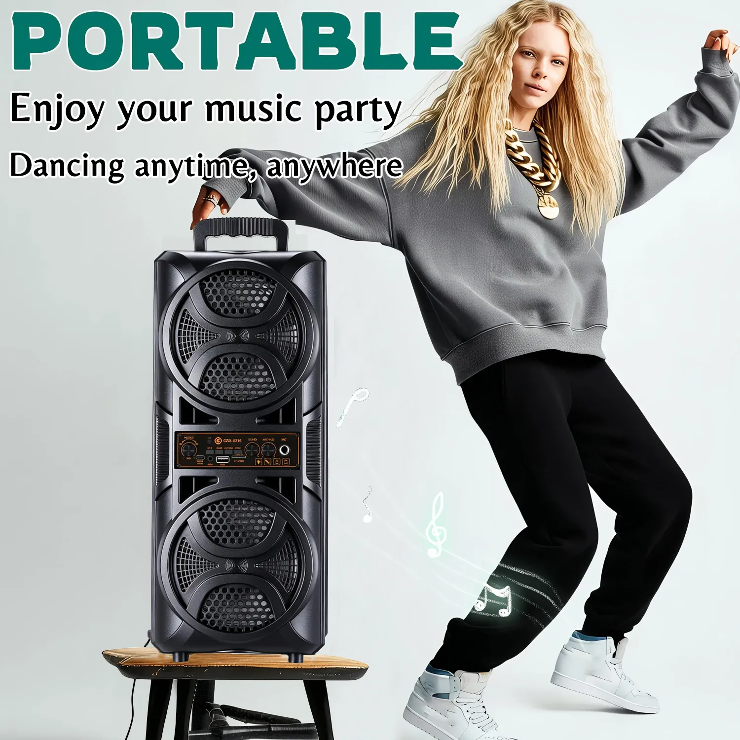 Tragbarer Bluetooth-Party-Box-Lautsprecher, Dual-6,5-Zoll-Subwoofer, schwerer Bass-Boombox mit kabelgebundenem Mikrofon, unterstützt 6,35-mm-Mikrofon, AUX-TF-Karte, USB-FM-Radio für Outdoor-Camping, Heim-Karaoke-Party — image 4